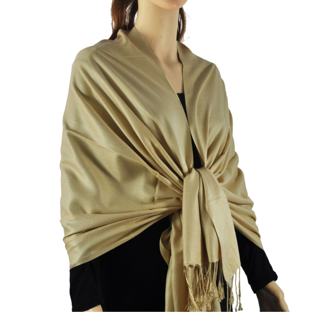 Solid Silky Wedding Pashmina Beige - Wholesale Scarves City