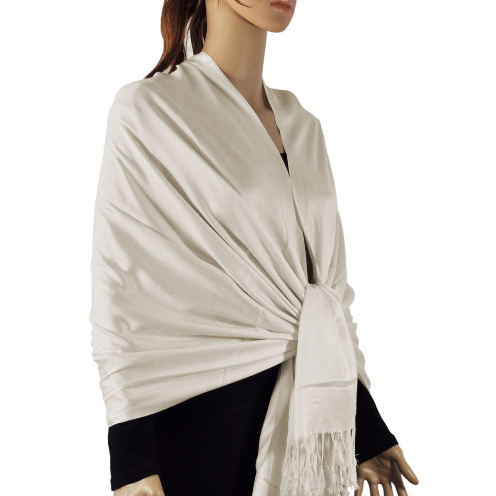 Satin Solid Pashmina Ivory - Wholesale Scarves City