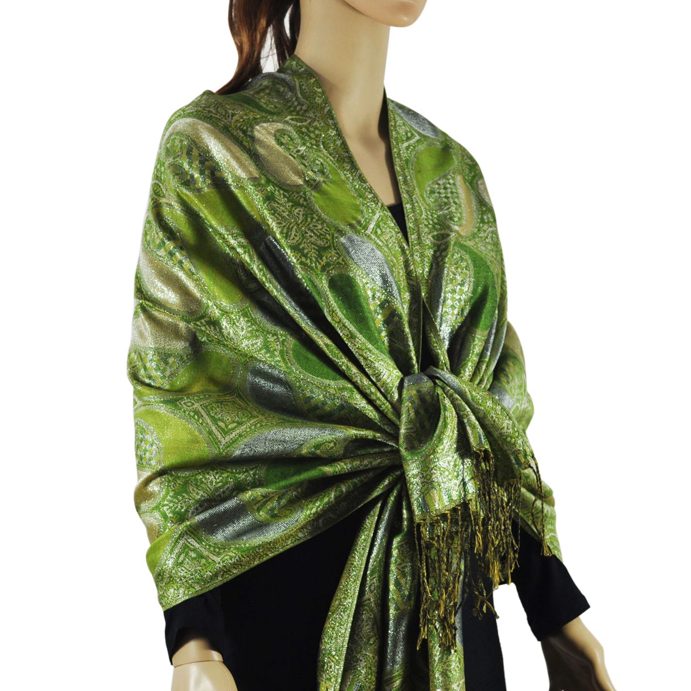 Lurex Paisley Army Green - Wholesale Scarves City