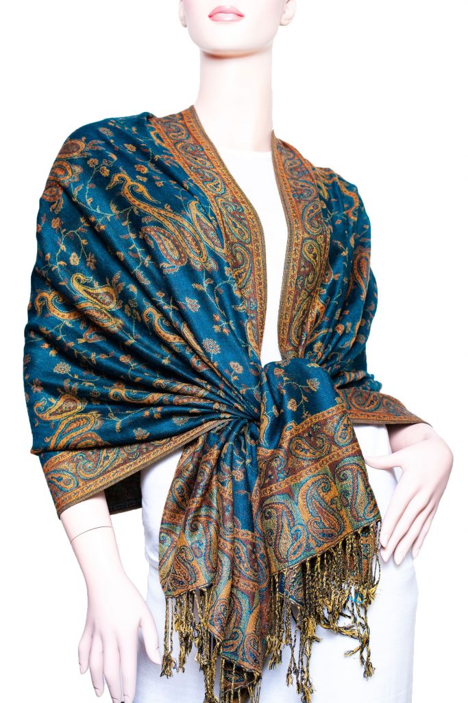 Outlined Reversible Paisley Pashmina Dark Green Wholesale Scarves City 6992